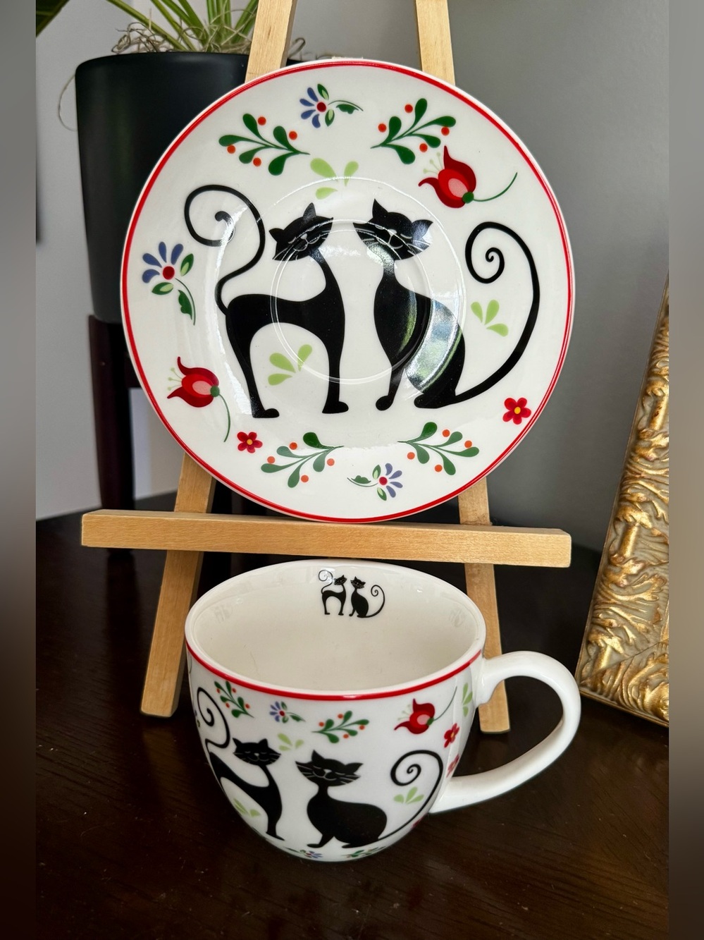 Ethno Cats Coffee Tea Ceramic Cups & Saucer Sets Gift for a Cats Lovers - Poland